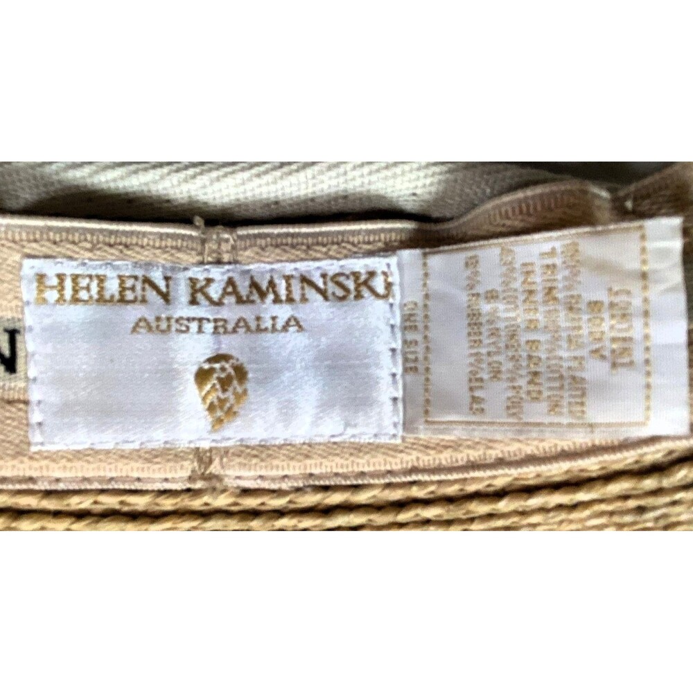 Helen Kaminski Mai Gold Woven Raffia Straw Wide Brim Sun Visor Hat